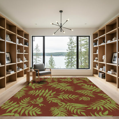 Earthy Terracotta Fern Foliage Rug