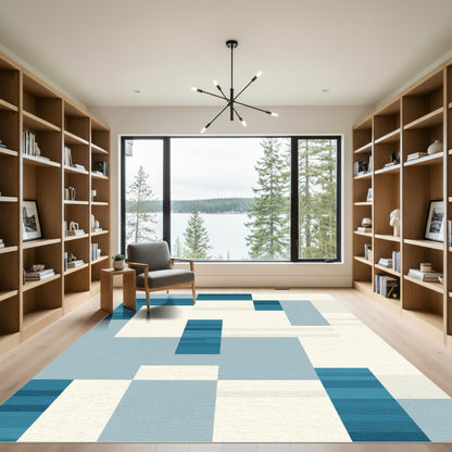 Modern Blue Geometric Block Rug