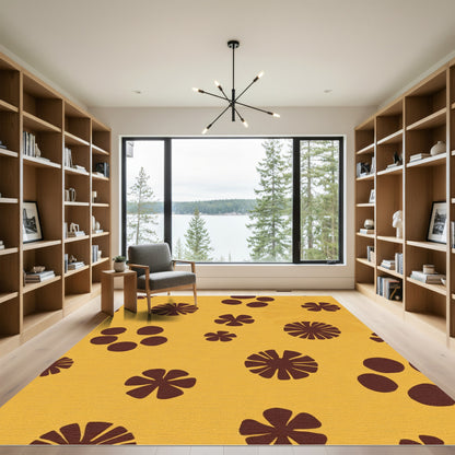 Marigold Brown Retro Flower Rug