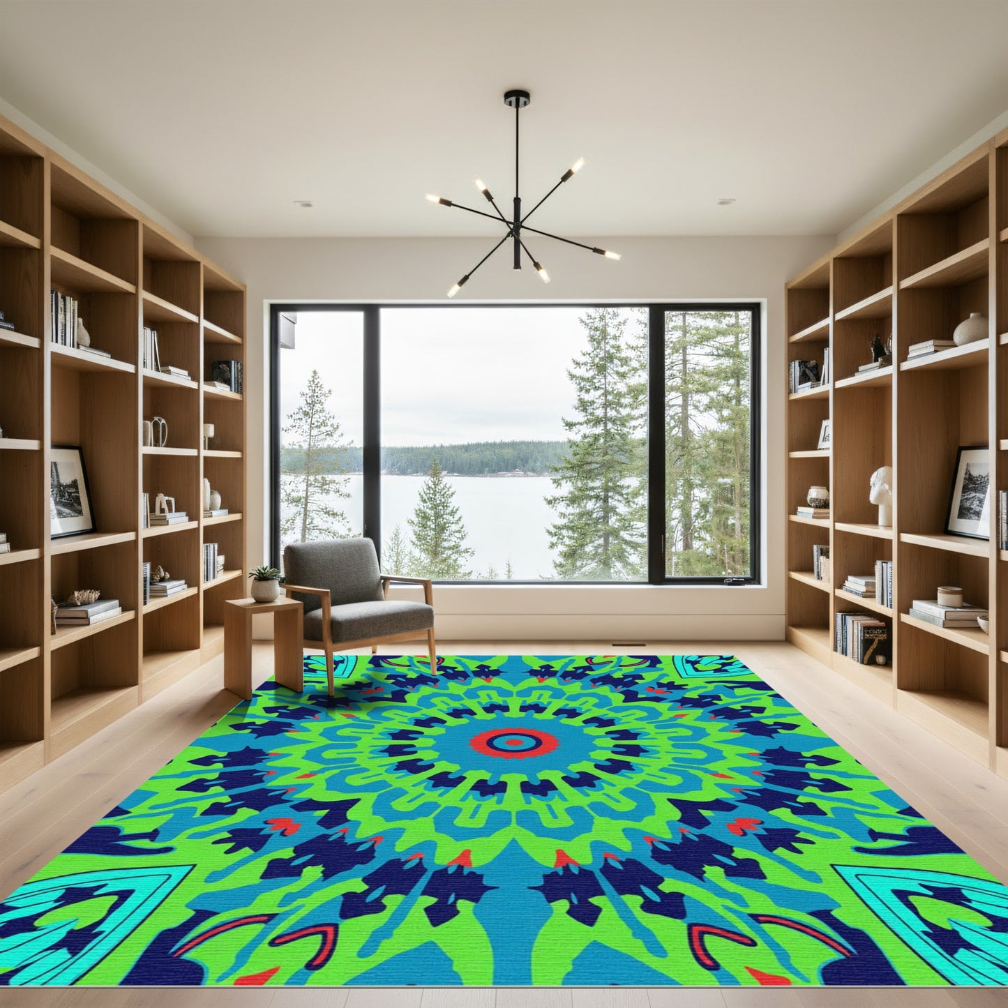 Vibrant Lime Geometric Radial Design Rug