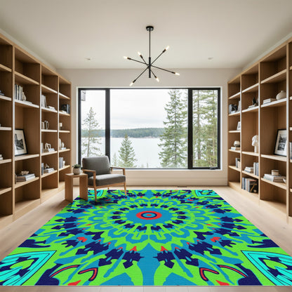 Vibrant Lime Geometric Radial Design Rug