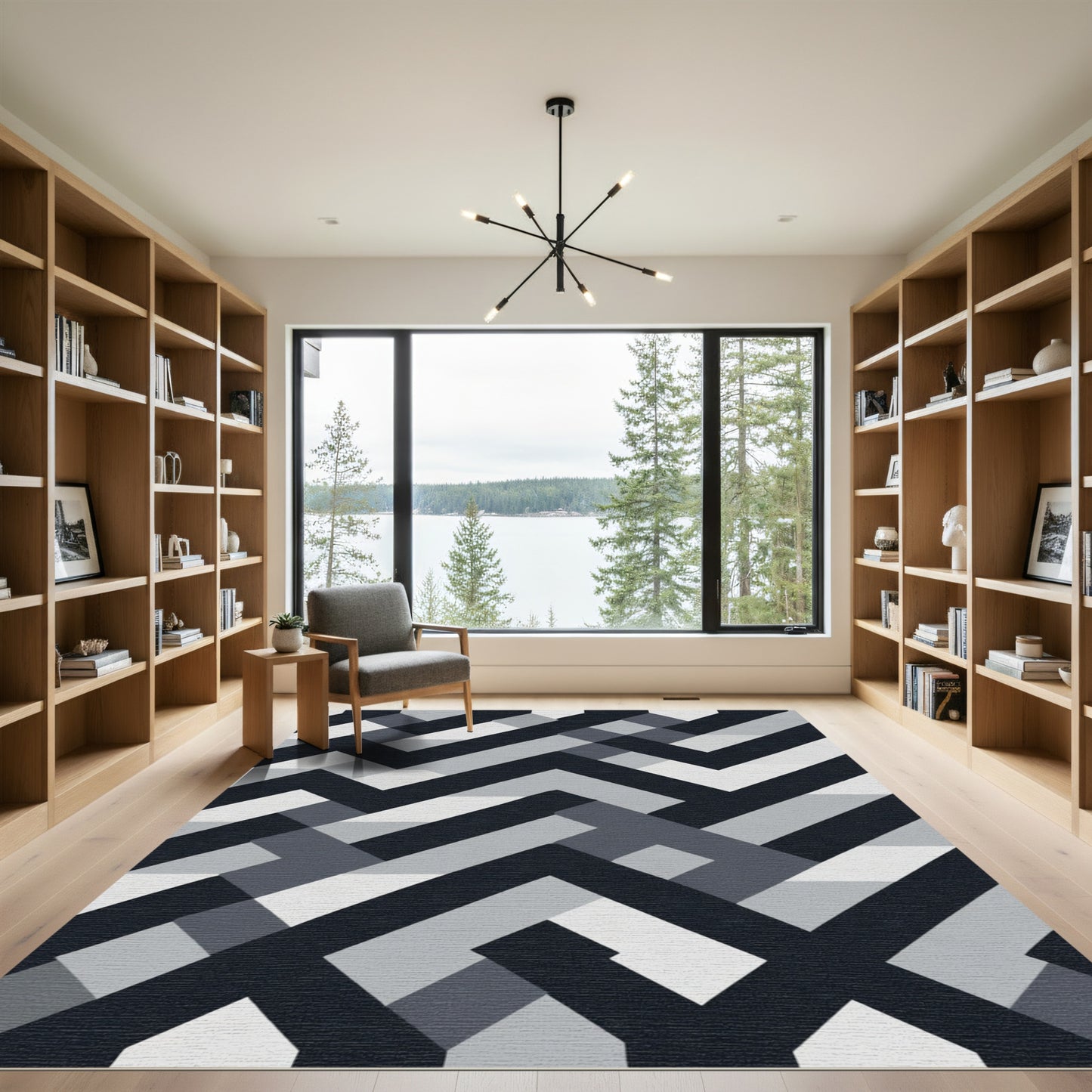 Dark Grey Interlocking Geometric Lines Rug