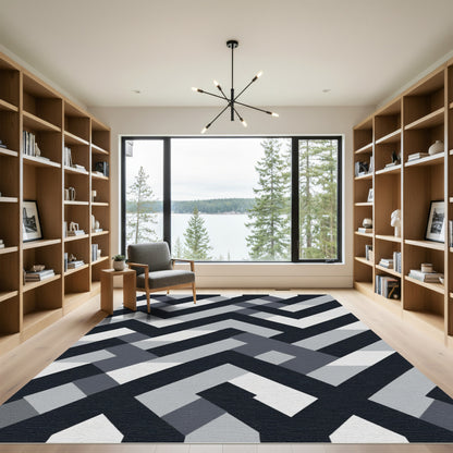 Dark Grey Interlocking Geometric Lines Rug