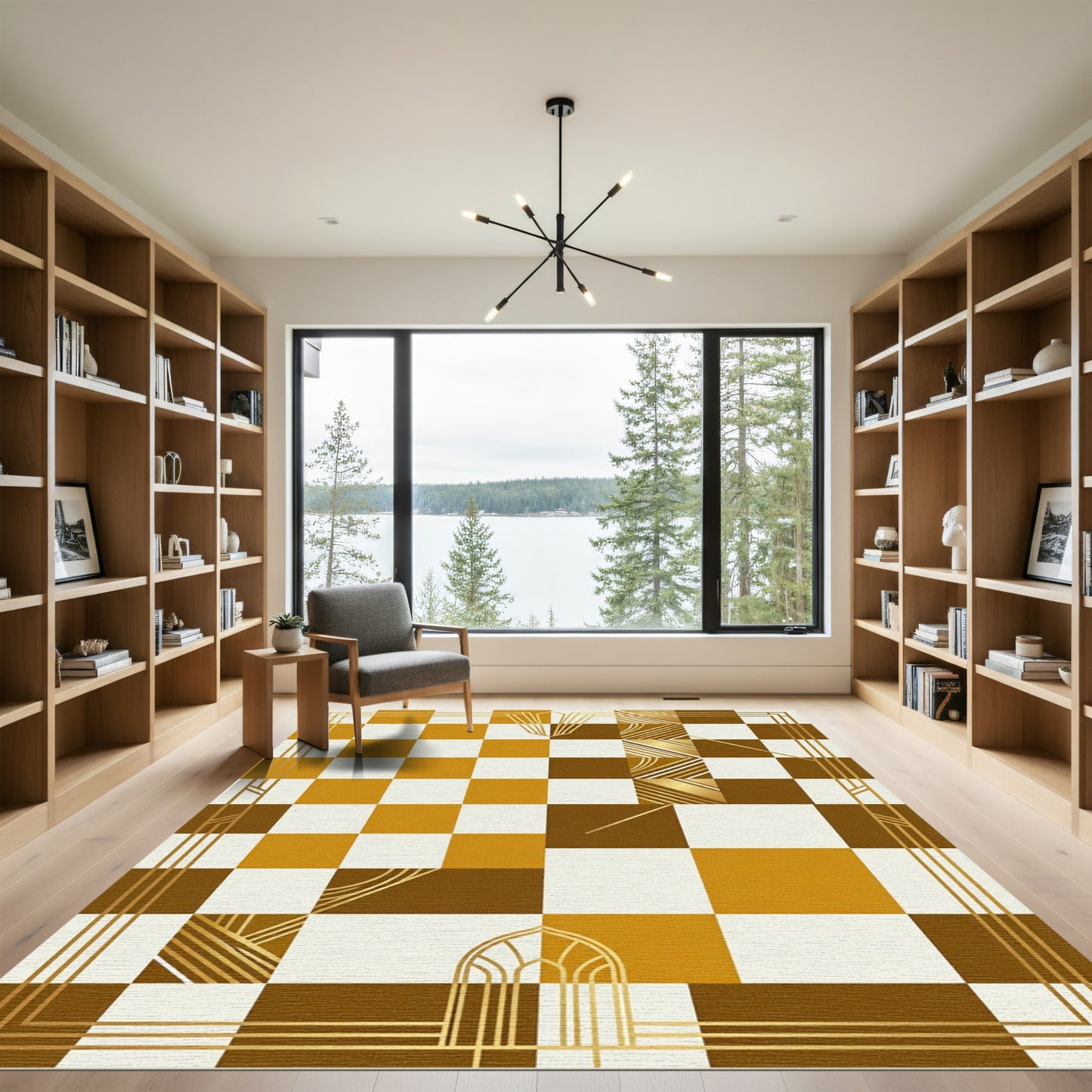 Gold Geometric Art Deco Squares Rug