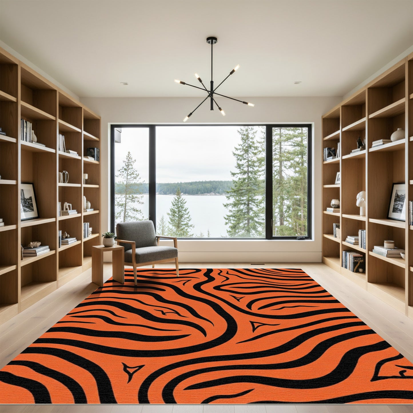 Bold Orange Black Animal Stripes Rug