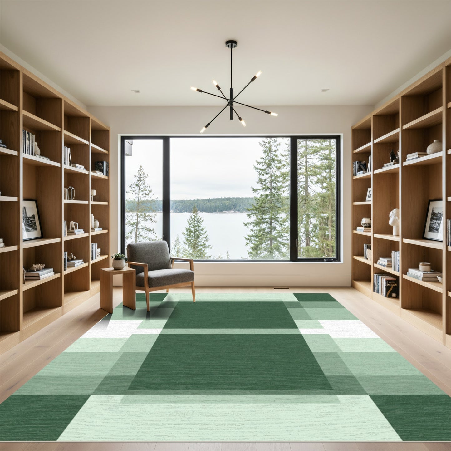 Emerald Green Abstract Block Overlay Rug