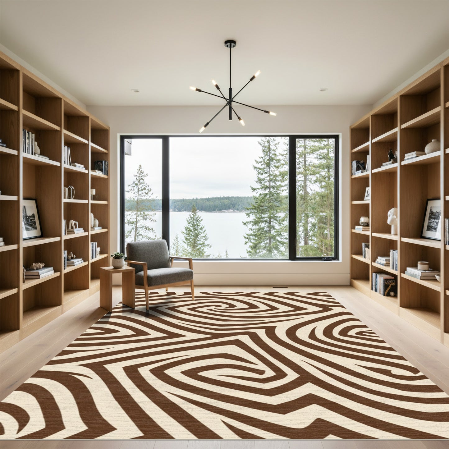 Ivory Brown Abstract Stripe Swirl Rug