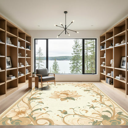 Soft Beige Floral Vine Accents Rug