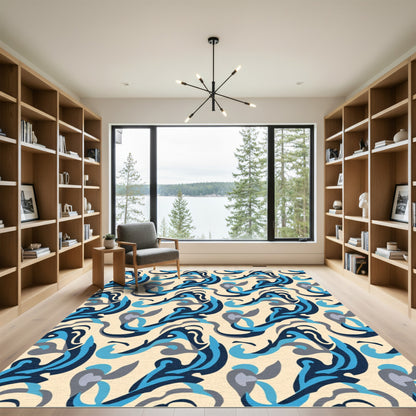 Abstract Blue Waves Fluid Organic Rug