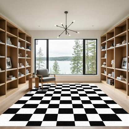 Black White Grid Check Rug