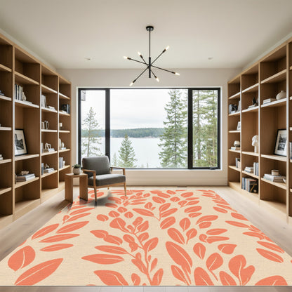 Coral Botanical Branch Arrangement Rug