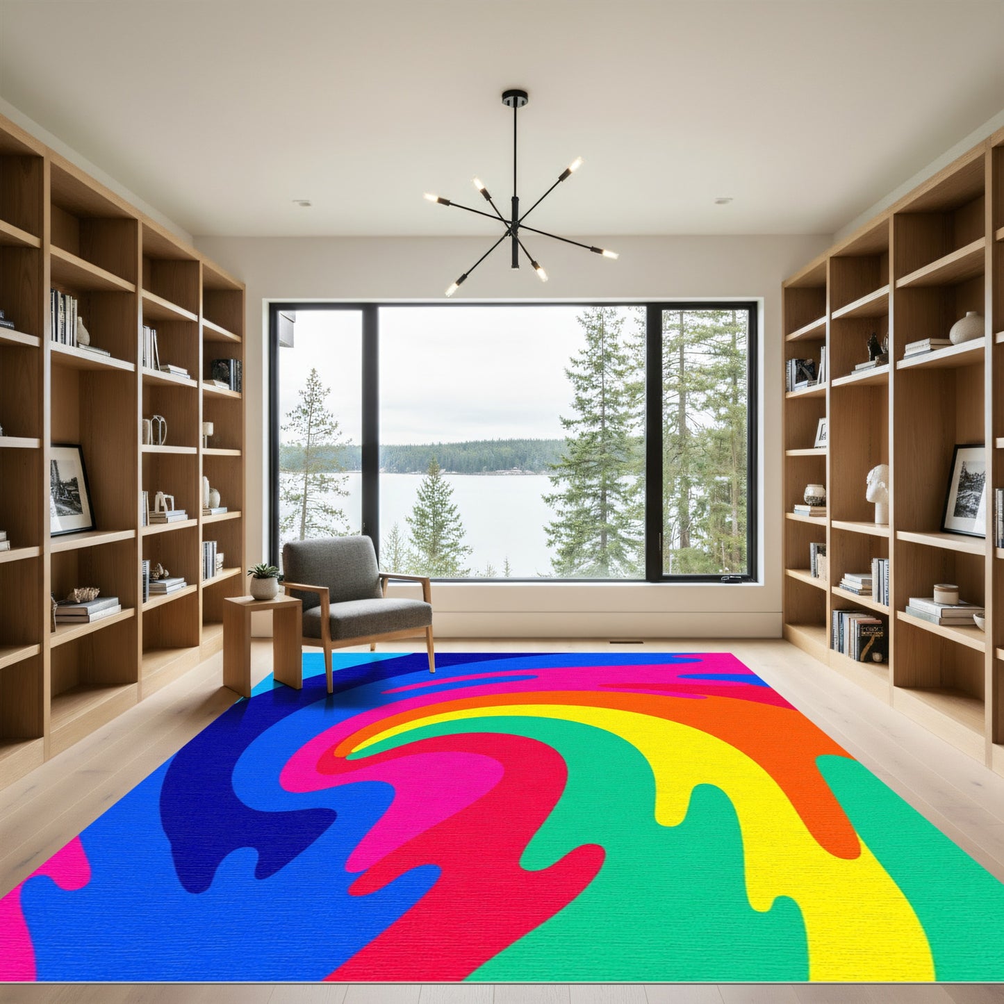 Vibrant Swirl Rainbow Abstract Rug