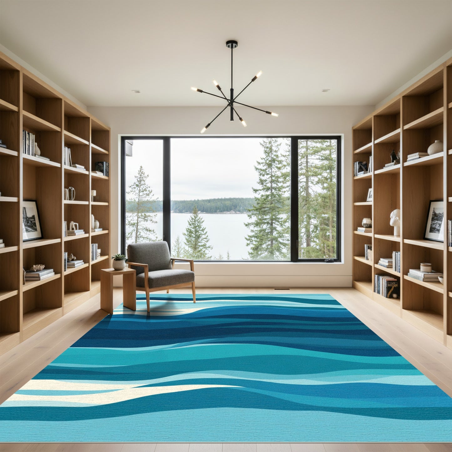 Abstract Ocean Waves Blue Rug