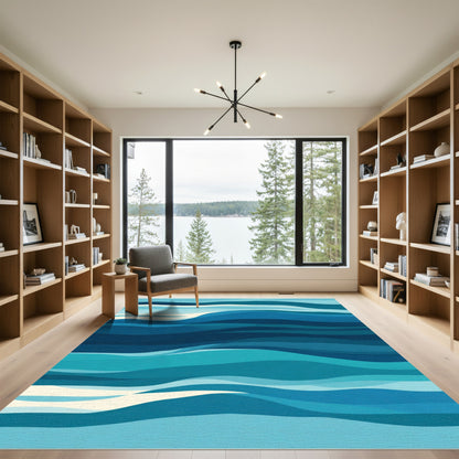 Abstract Ocean Waves Blue Rug