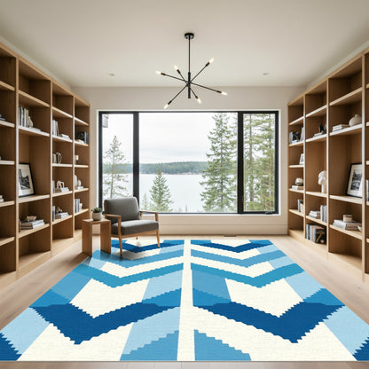 Ombre Blue Chevron Zigzag Rug