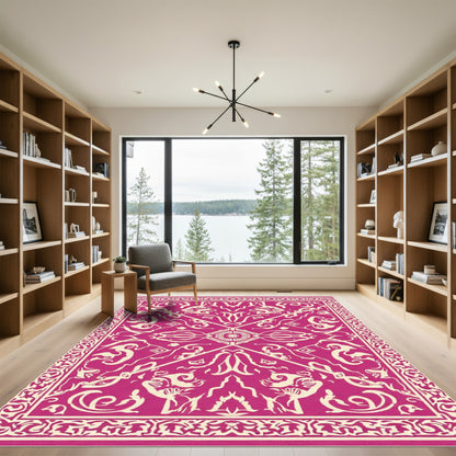 Vivid Magenta Floral Symmetry Rug
