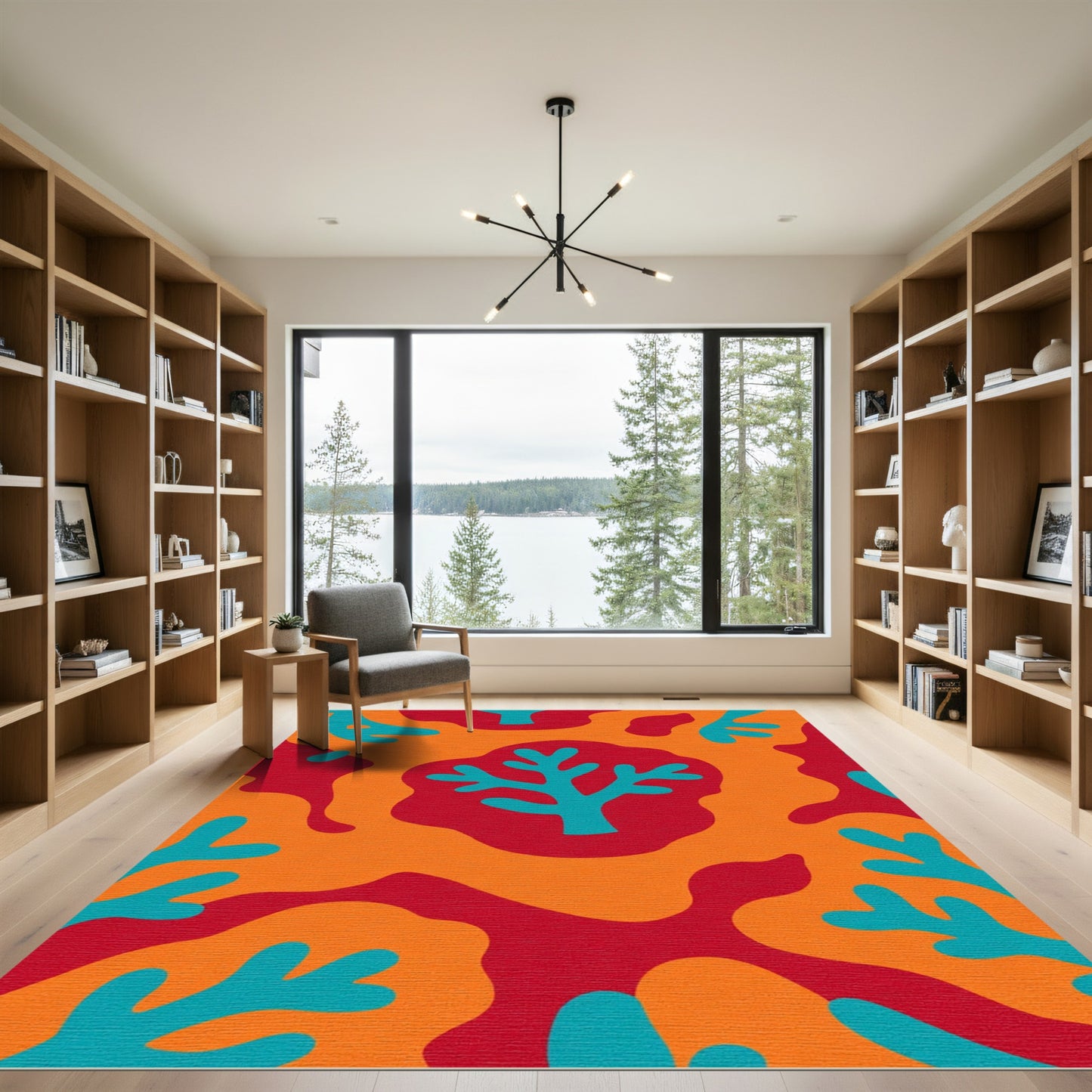 Coral Blue Red Orange Organic Shapes Rug