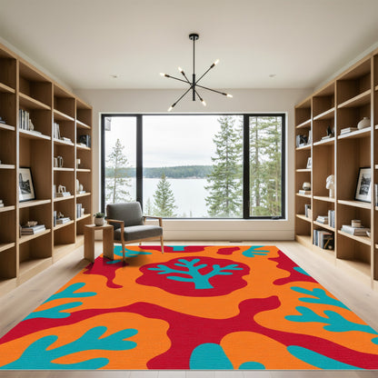 Coral Blue Red Orange Organic Shapes Rug