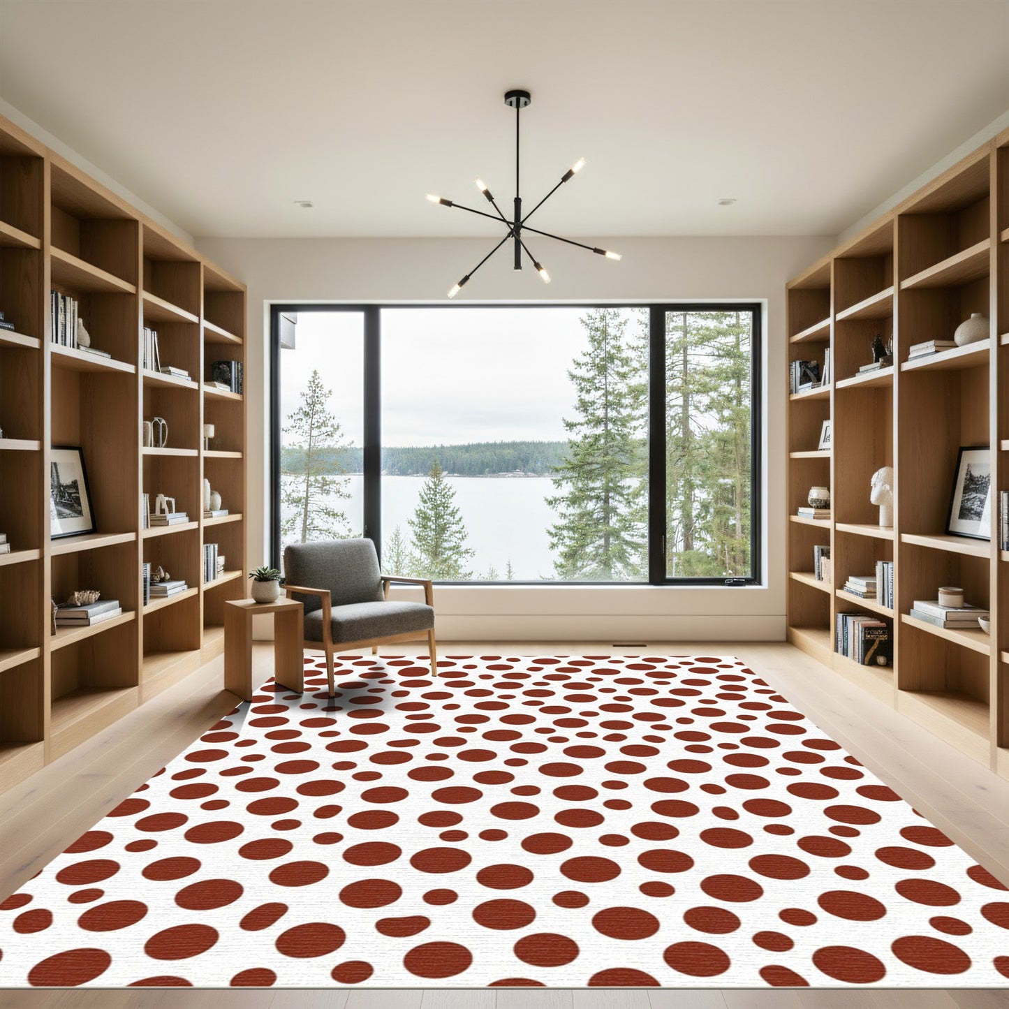 Red Brown Irregular Circles Rug