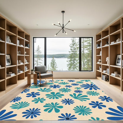 Retro Blue Flower Garden Rug