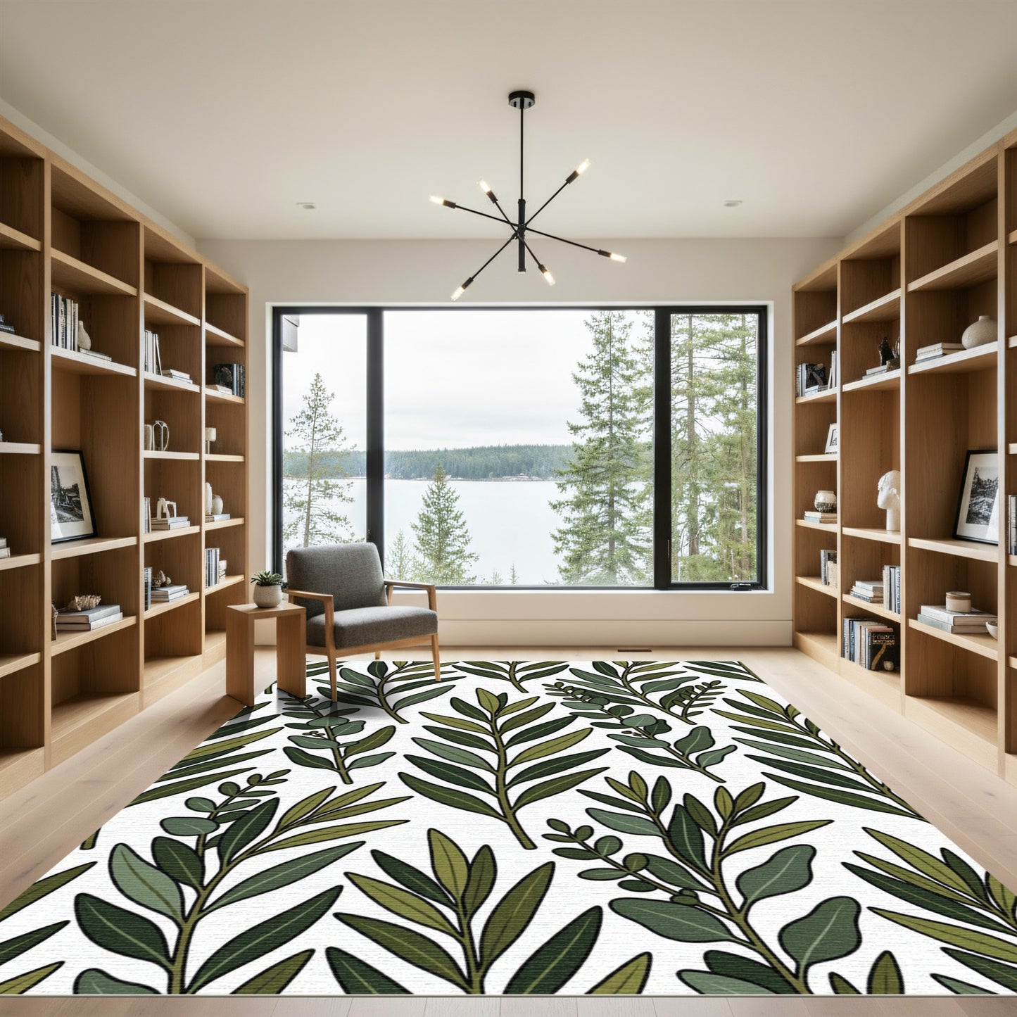 Green Leafy Botanical Branches Rug