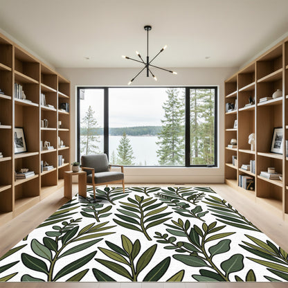 Green Leafy Botanical Branches Rug