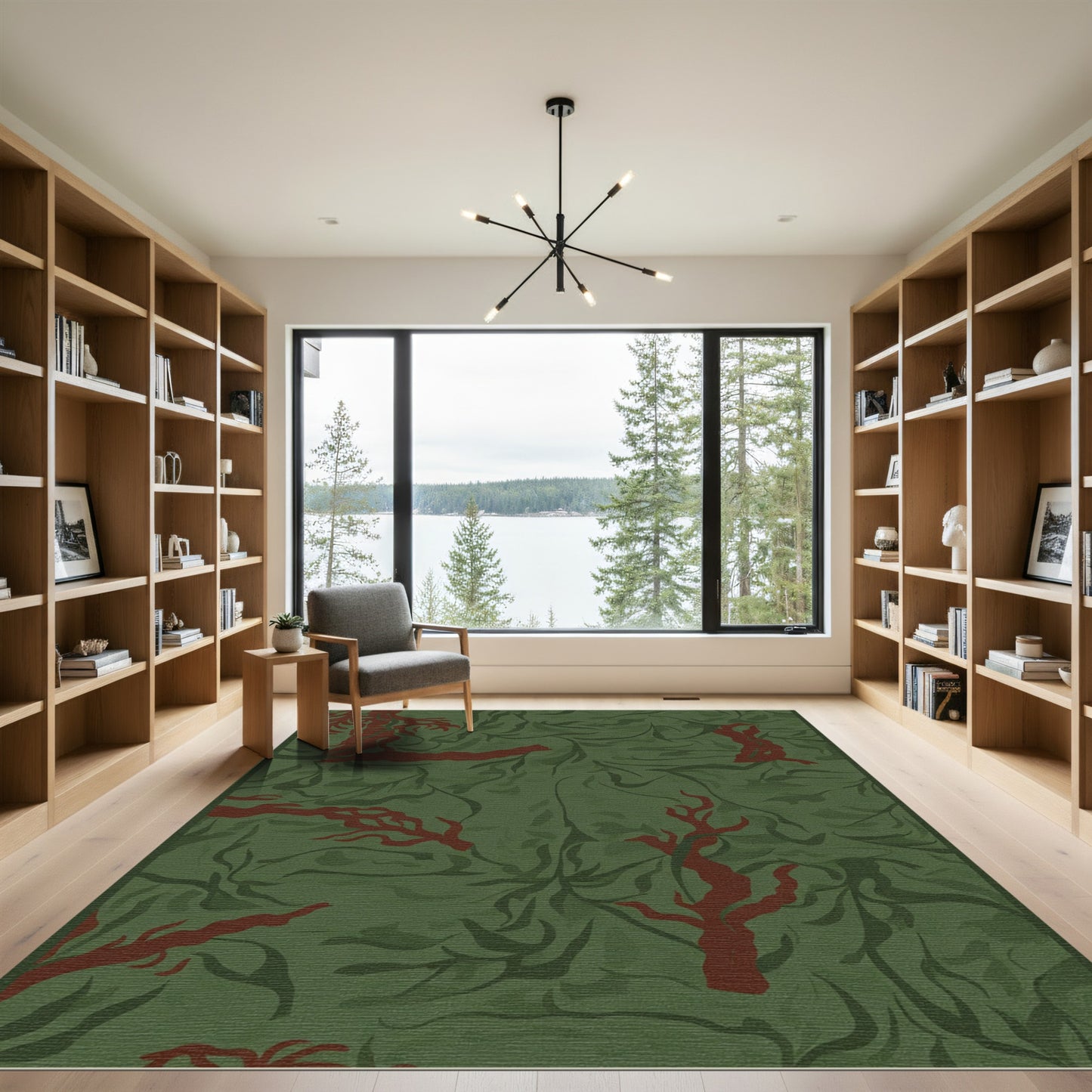 Deep Forest Red Branch Swirl Rug