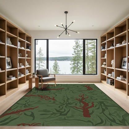 Deep Forest Red Branch Swirl Rug