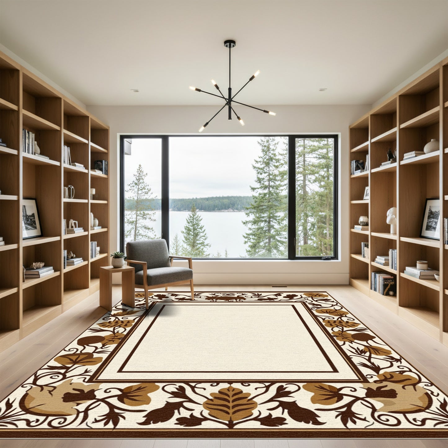 Brown Tan Woodland Creature Border Rug