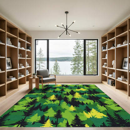 Deep Forest Evergreen Tree Landscape Rug