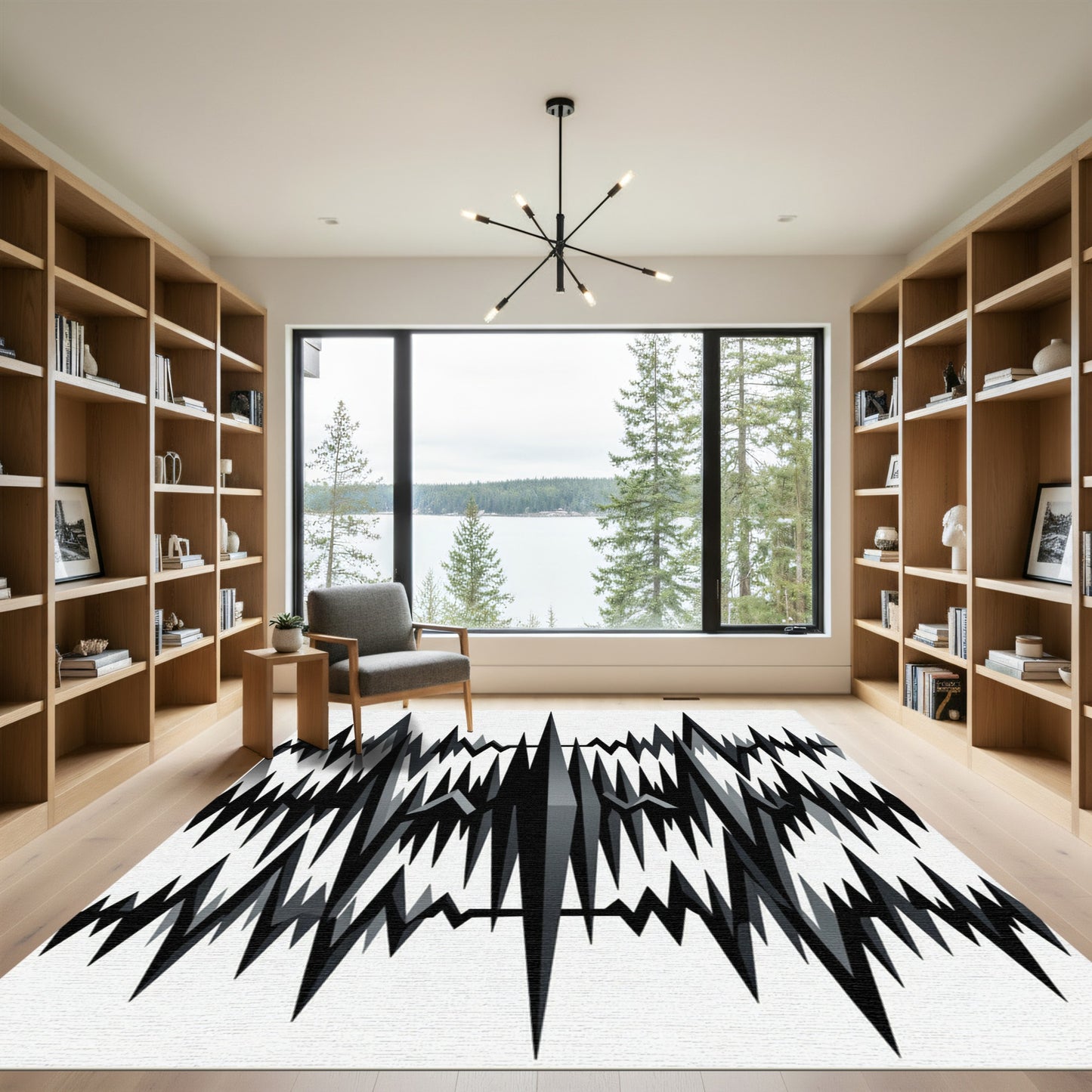 Monochrome Jagged Peaks Abstract Rug