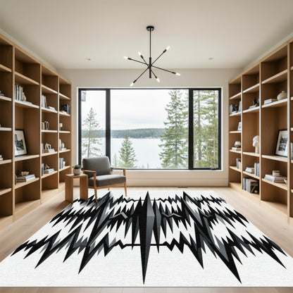 Monochrome Jagged Peaks Abstract Rug