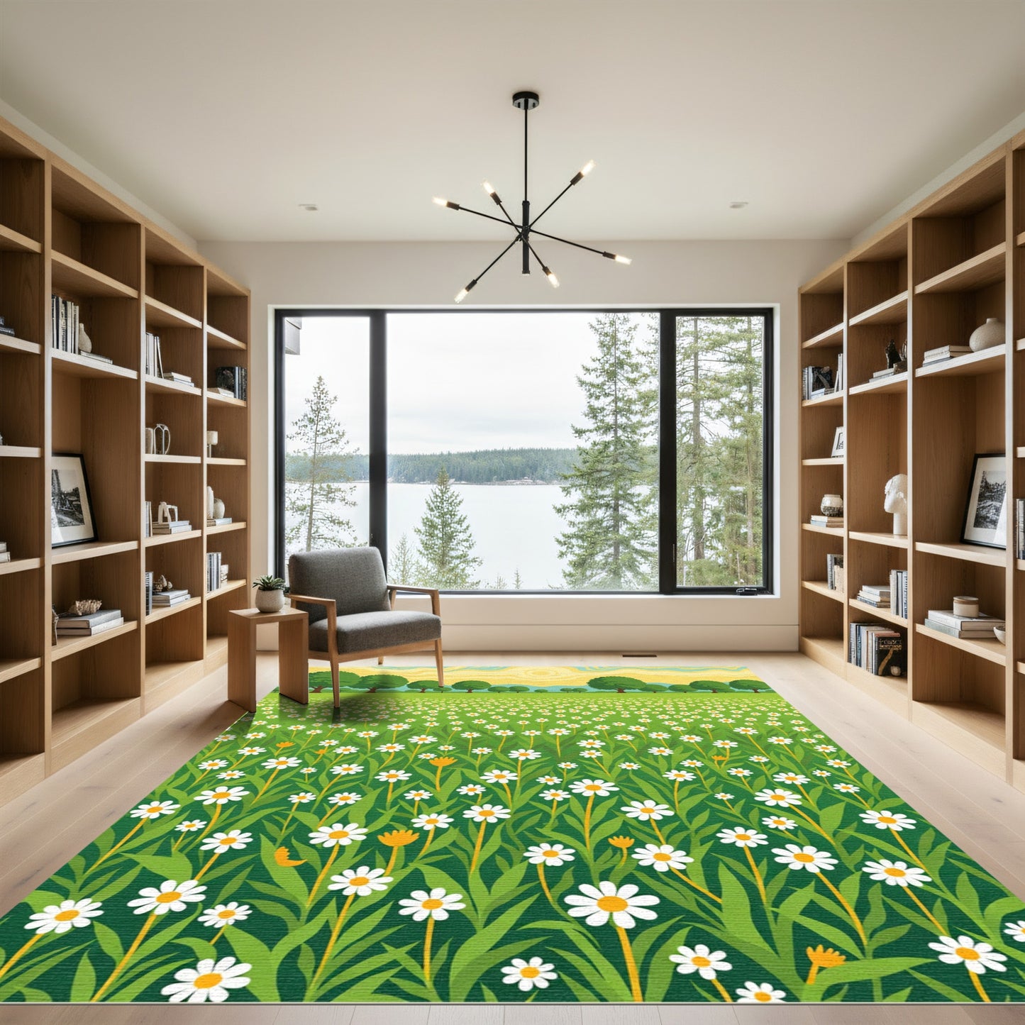 Verdant Daisy Field Sunrise Vista Rug