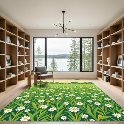 Verdant Daisy Field Sunrise Vista Rug