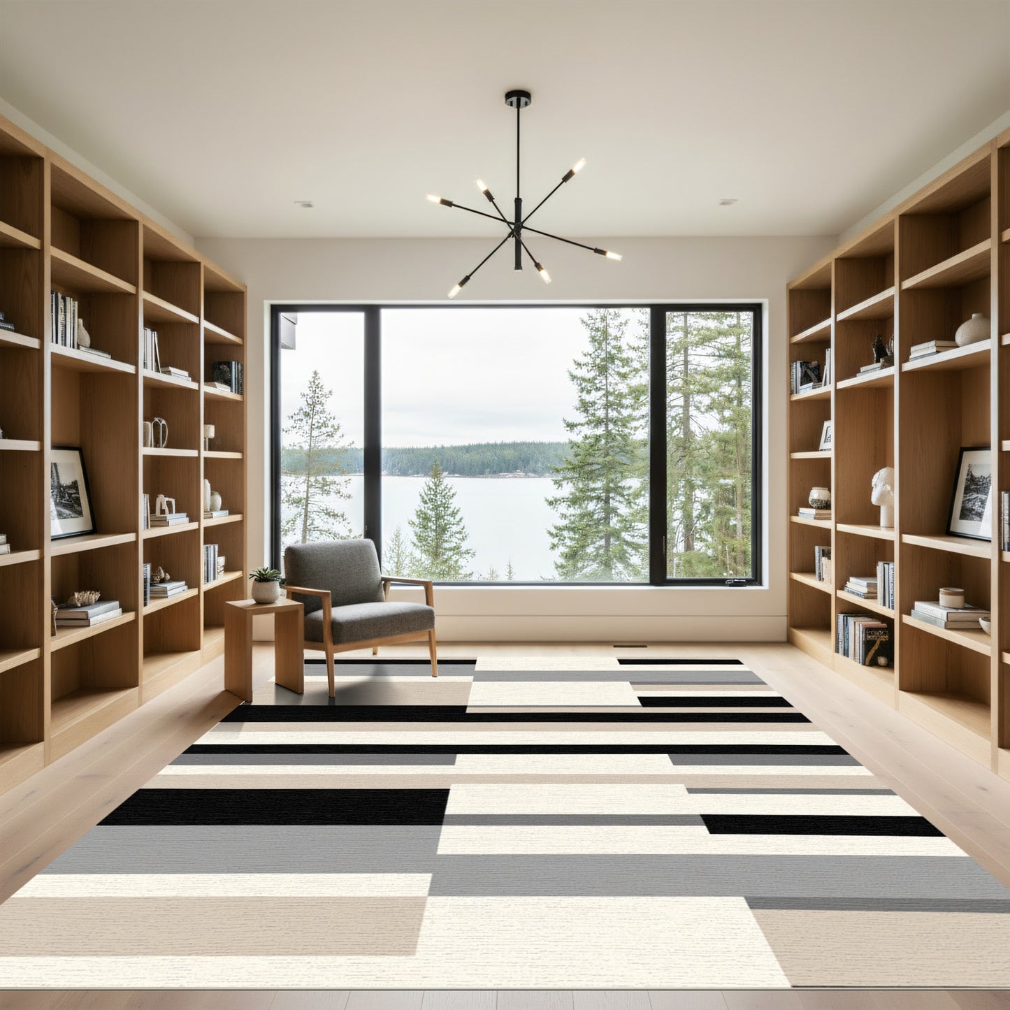Neutral Tones Geometric Block Rug