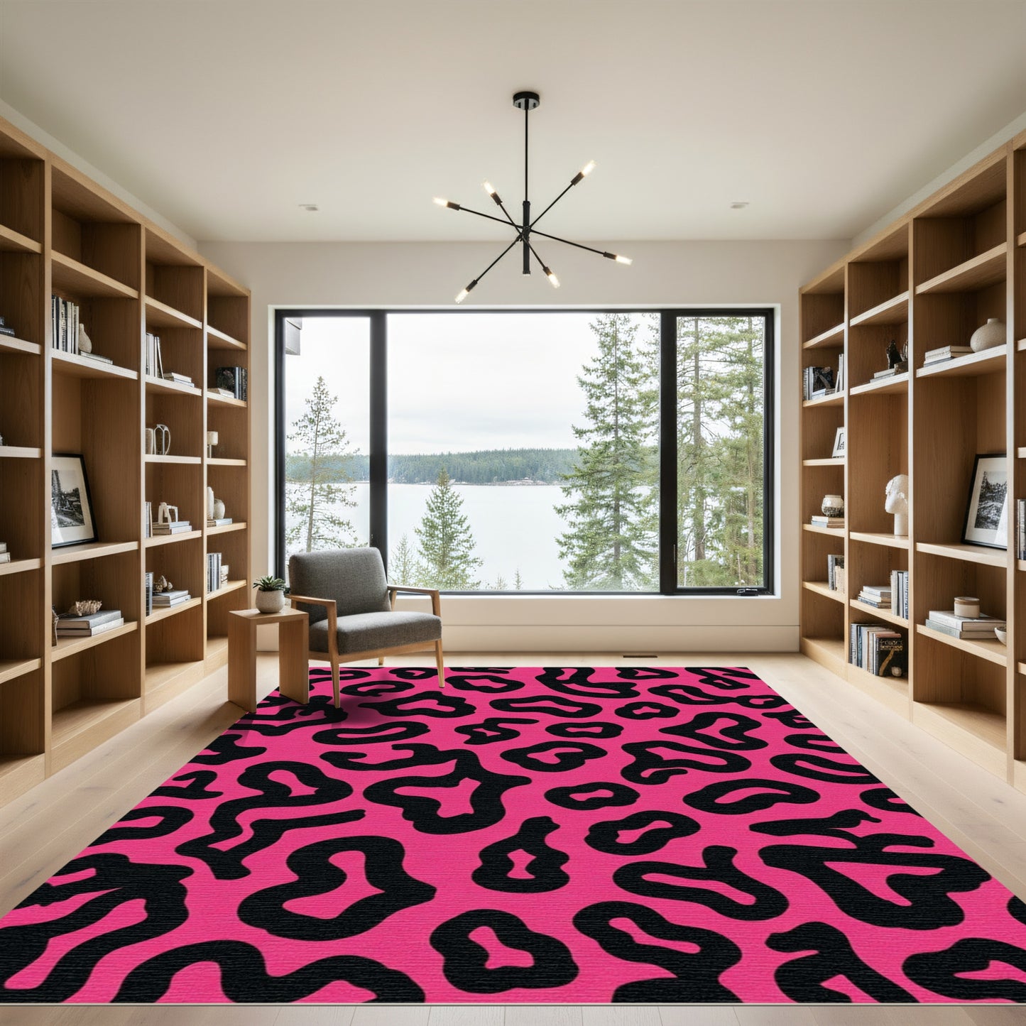 Hot Pink Black Animal Print Rug