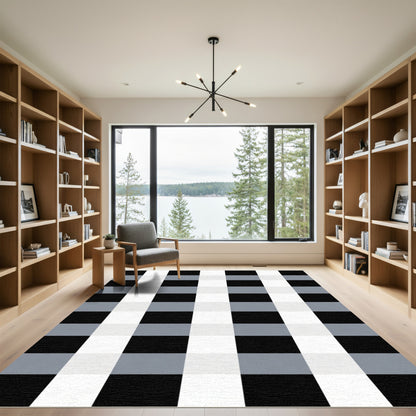 Classic Gray Black White Checkered Rug