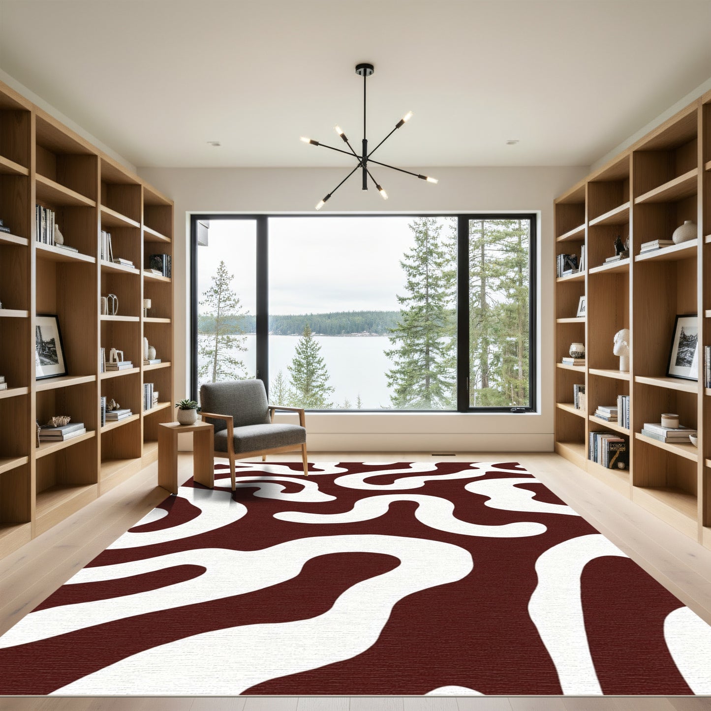 Deep Crimson Organic Flow Rug