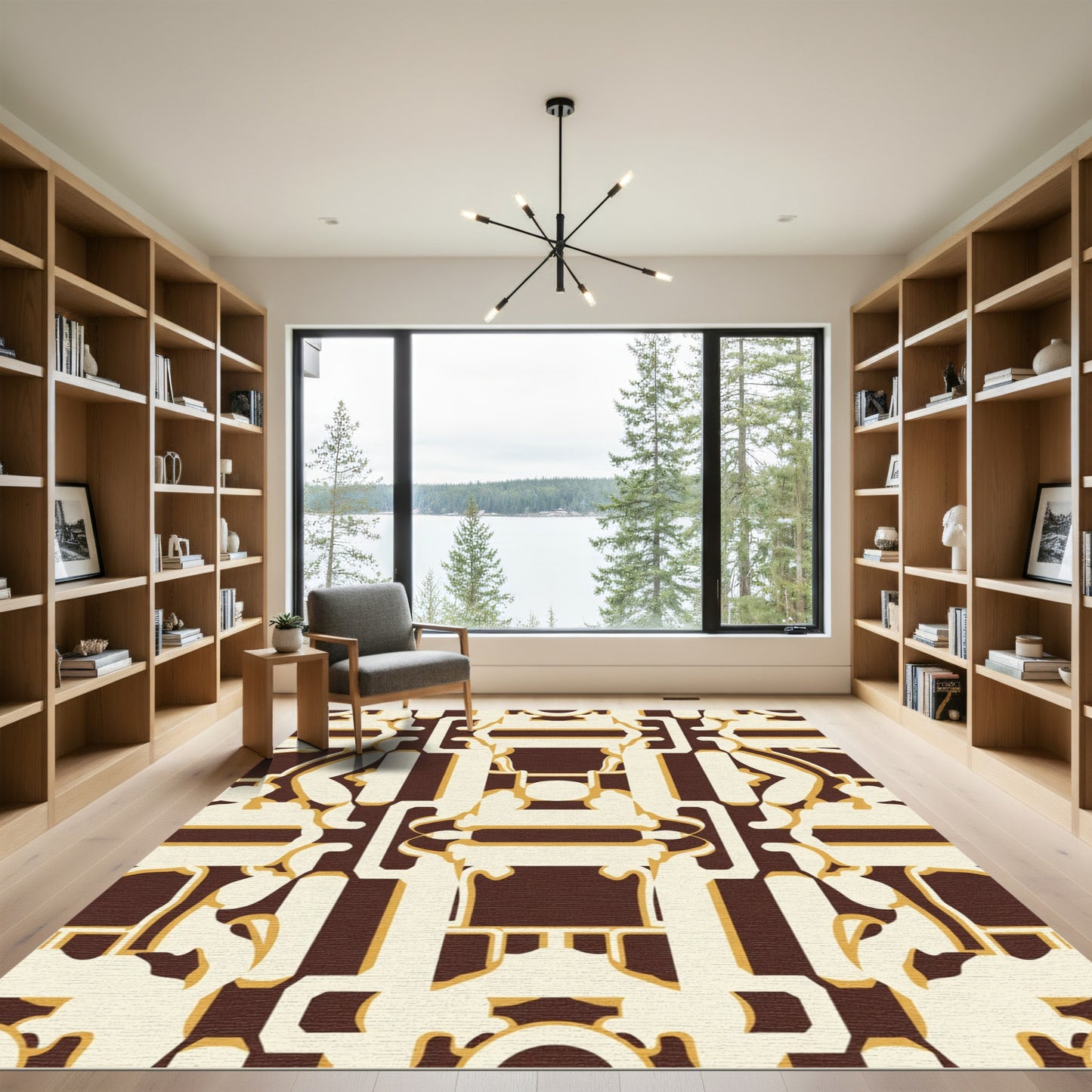 Rich Brown and Cream Geometric Lattice Rug
