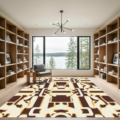 Rich Brown and Cream Geometric Lattice Rug