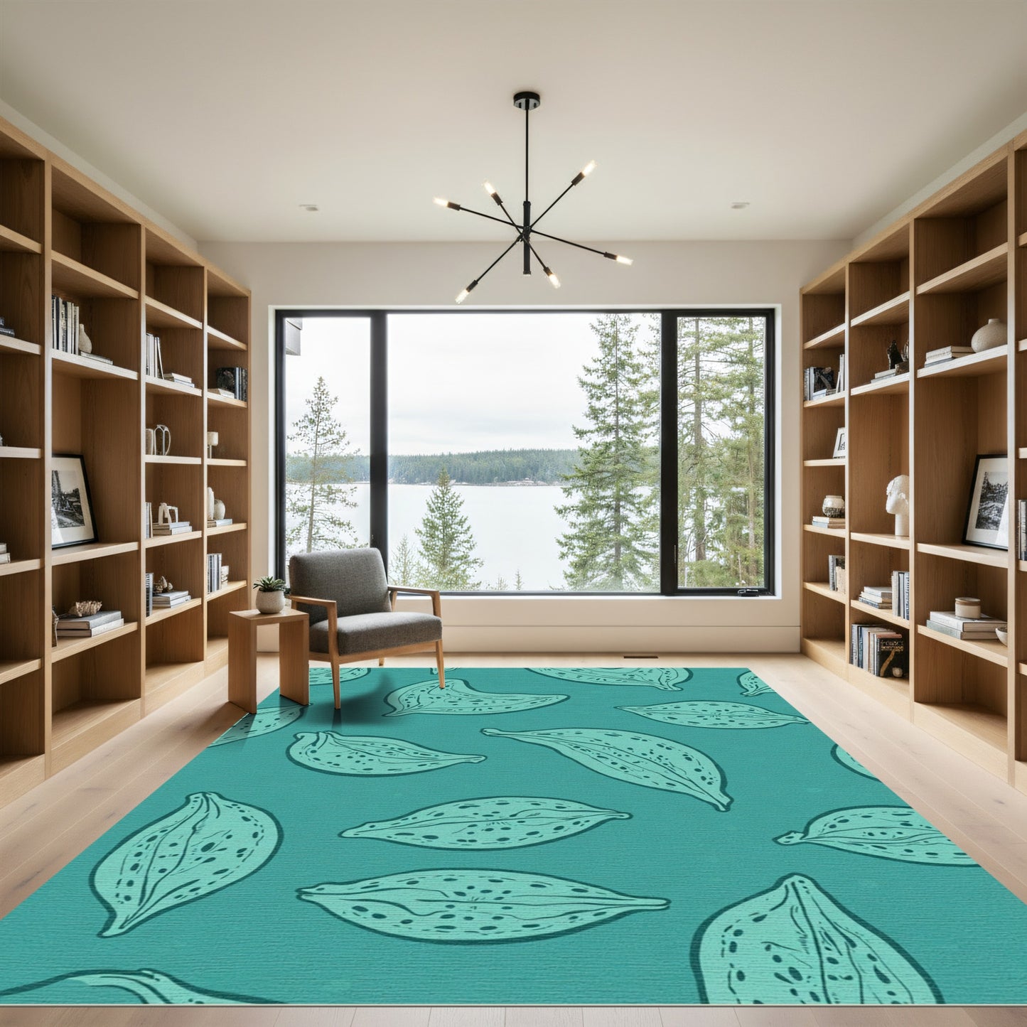 Teal Organic Seed Pod Arrangement Rug