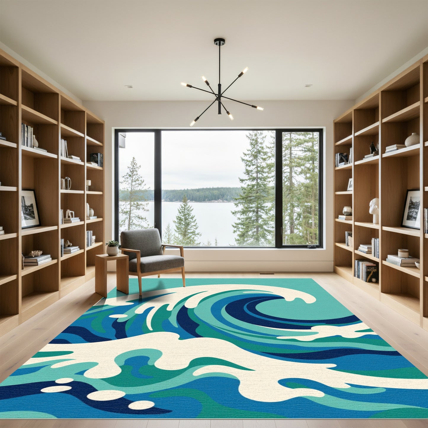 Dynamic Blue Green Ocean Waves Rug