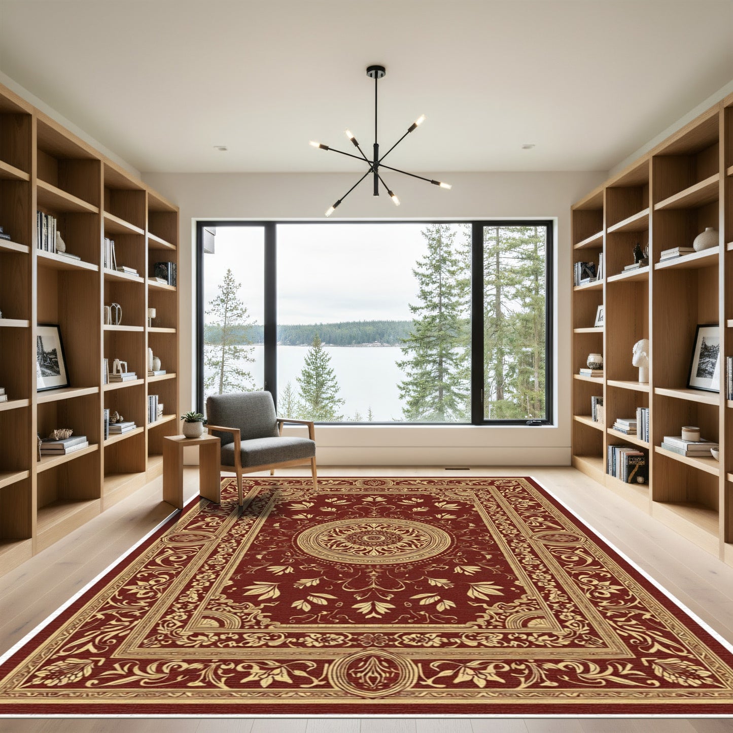 Rich Crimson Gold Floral Medallion Rug