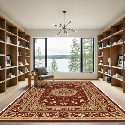 Rich Crimson Gold Floral Medallion Rug