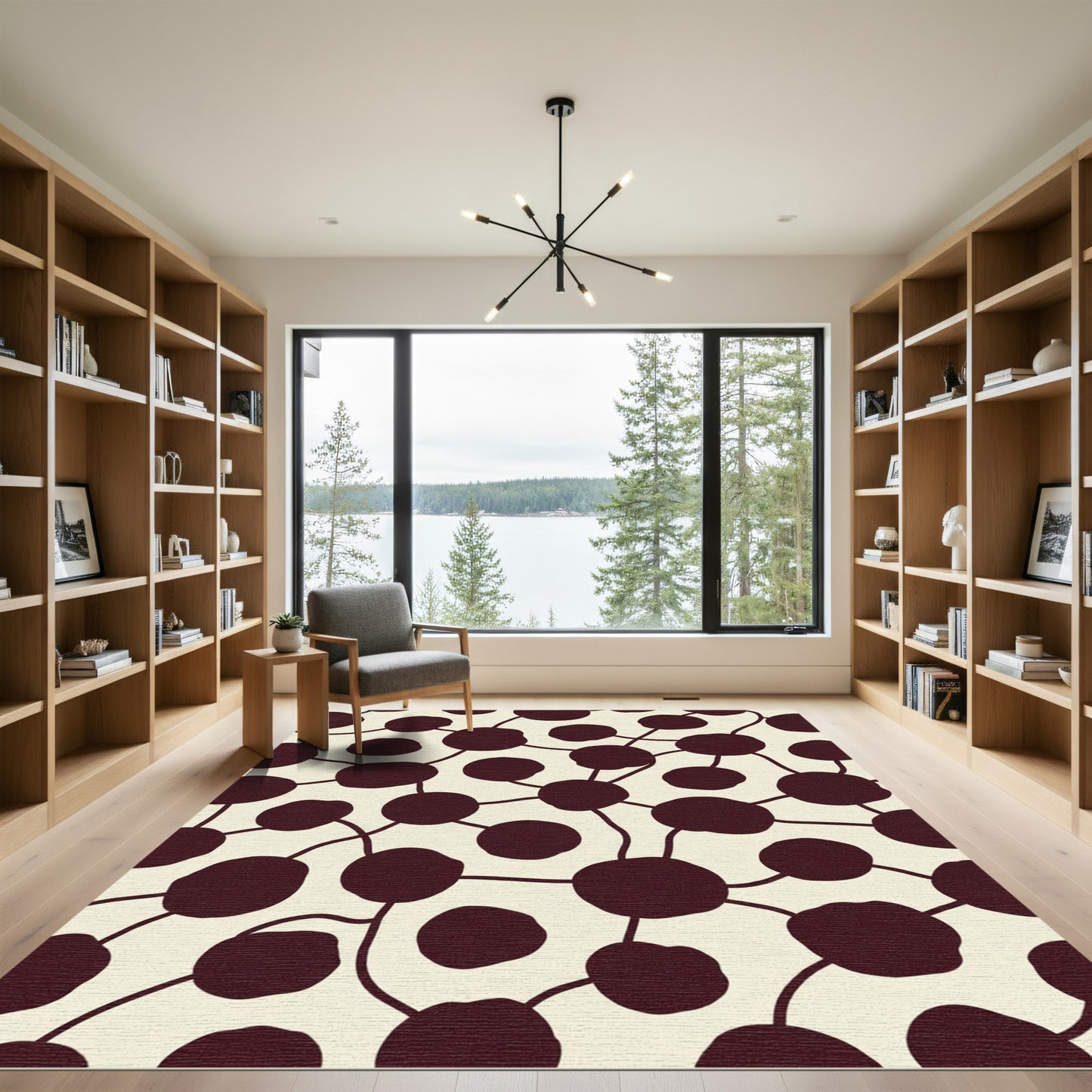Deep Red Connected Dots Pattern Rug