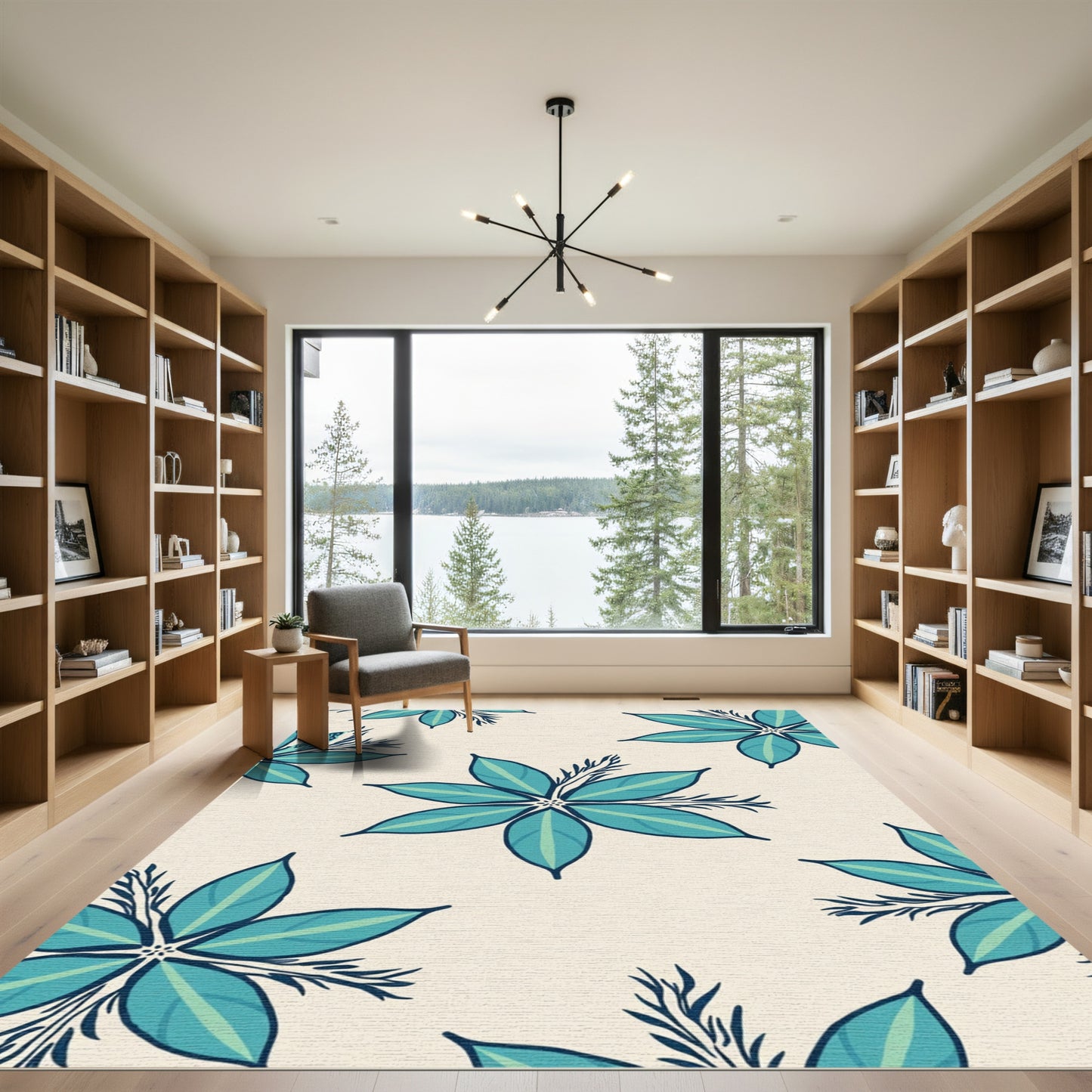 Teal Petal Scatter Floral Rug