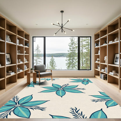 Teal Petal Scatter Floral Rug