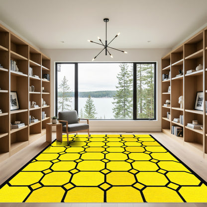 Bright Yellow Geometric Octagon Grid Rug