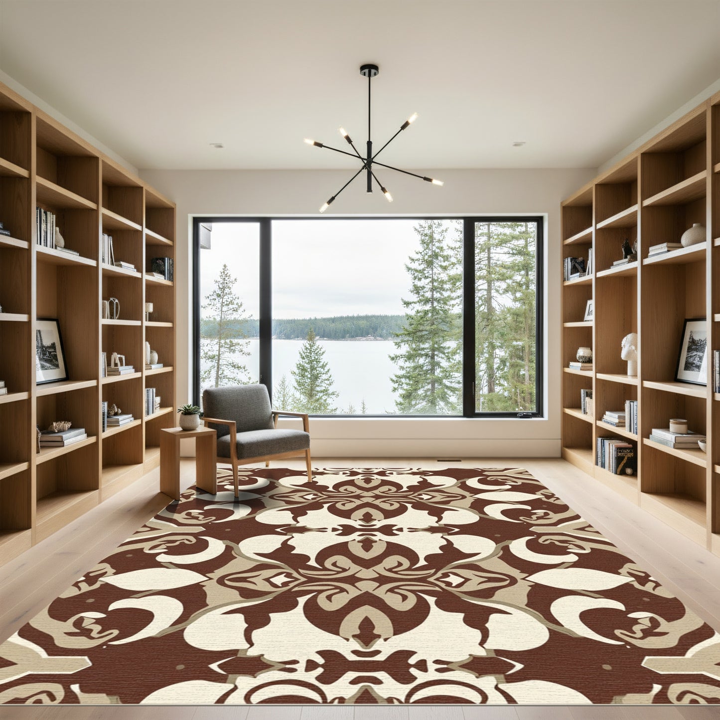 Brown Cream Symmetry Ornamental Art Rug