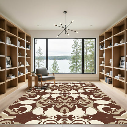 Brown Cream Symmetry Ornamental Art Rug